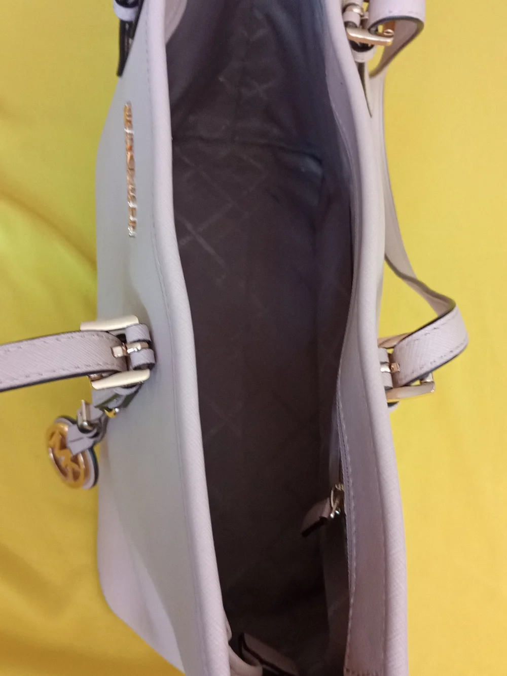 Michael Kors Cream Leather Tote with Gold Logo Charm
